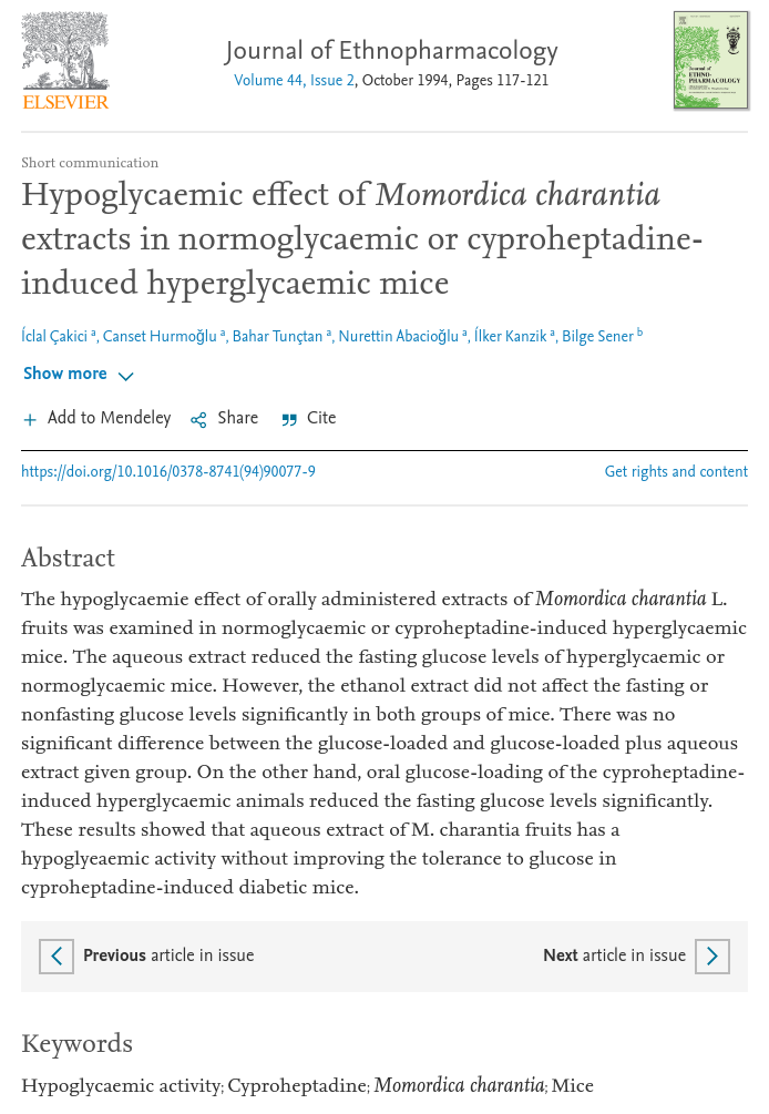 Hypoglycaemic effect of Momordica charantia extracts in normoglycaemic or cyproheptadine induced hyperglycaemic mice - ScienceDirect